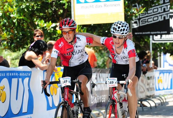 Two Cyclists Wearing a SuperForm Short-Sleeve Jersey